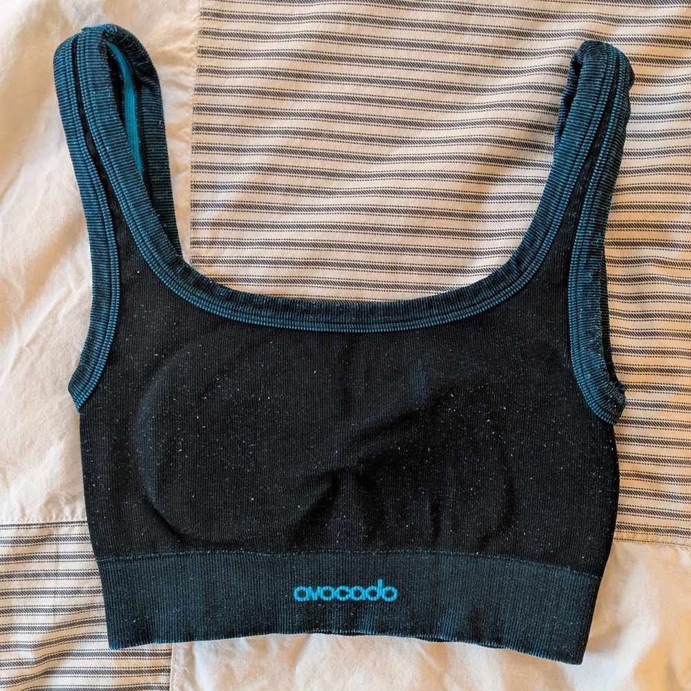 Avocado Kali Scoop Neck Black and Blue Sports Bra in size M/L